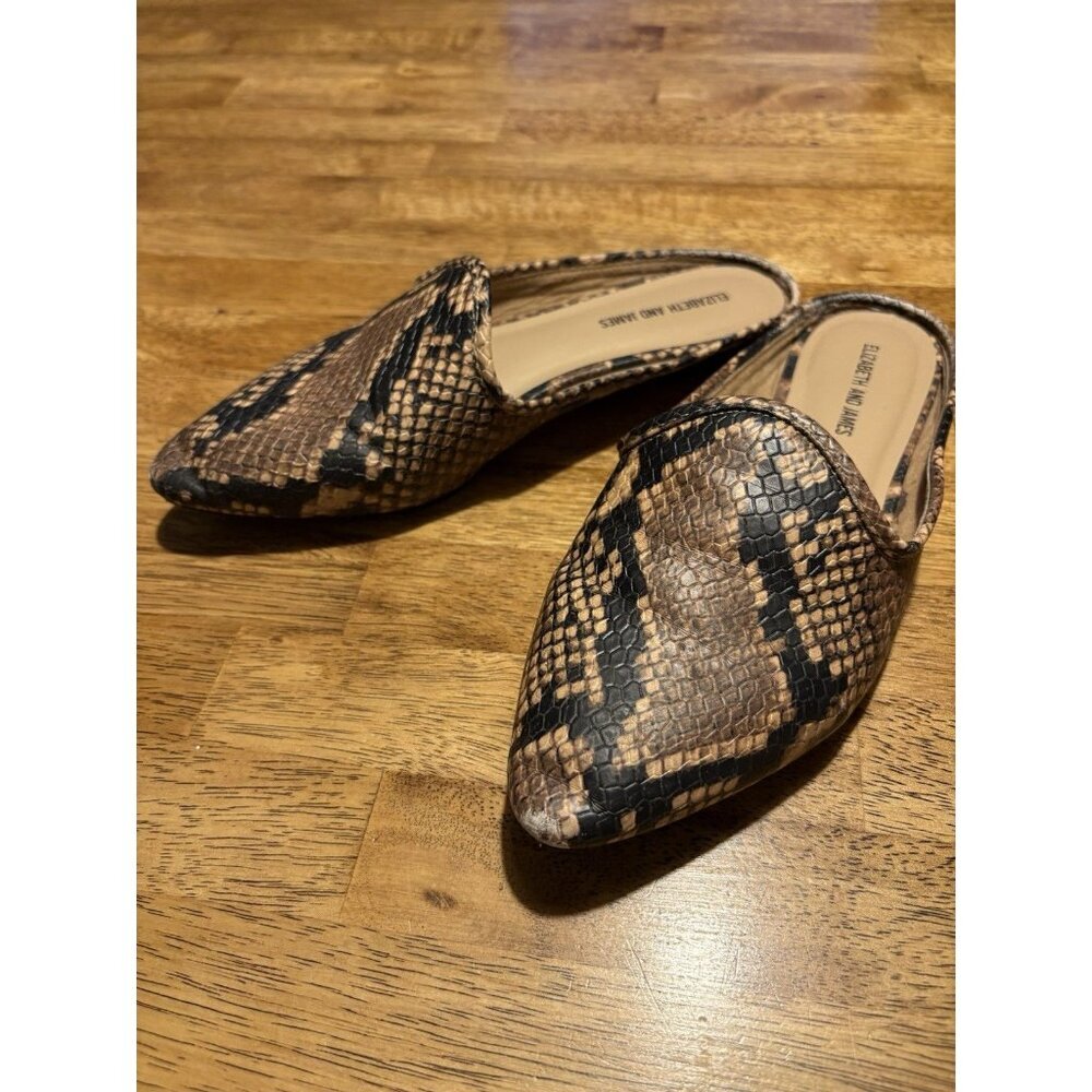 Elizabeth and James Allium Snake Print Mule Slip On Loafer Pointed Toe Size 7‎